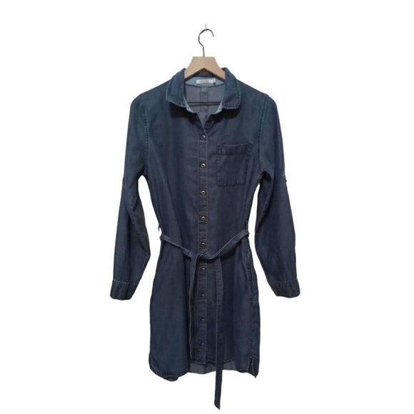 Kenneth Cole Reaction Long Sleeve Waist Tie Tencel Denim Mini Dress Sz 10 - Picture 1 of 9